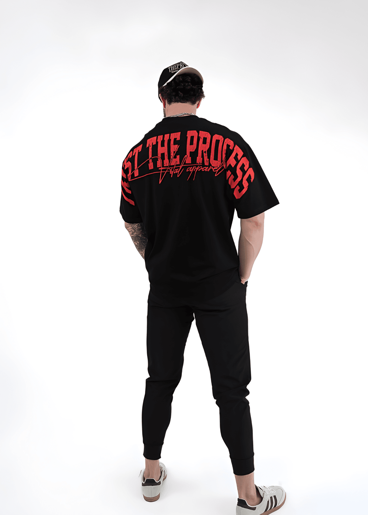 Oversized Pump Cover T-Shirt - VITAL APPAREL Trust the Process Distressed Red - VITAL APPAREL