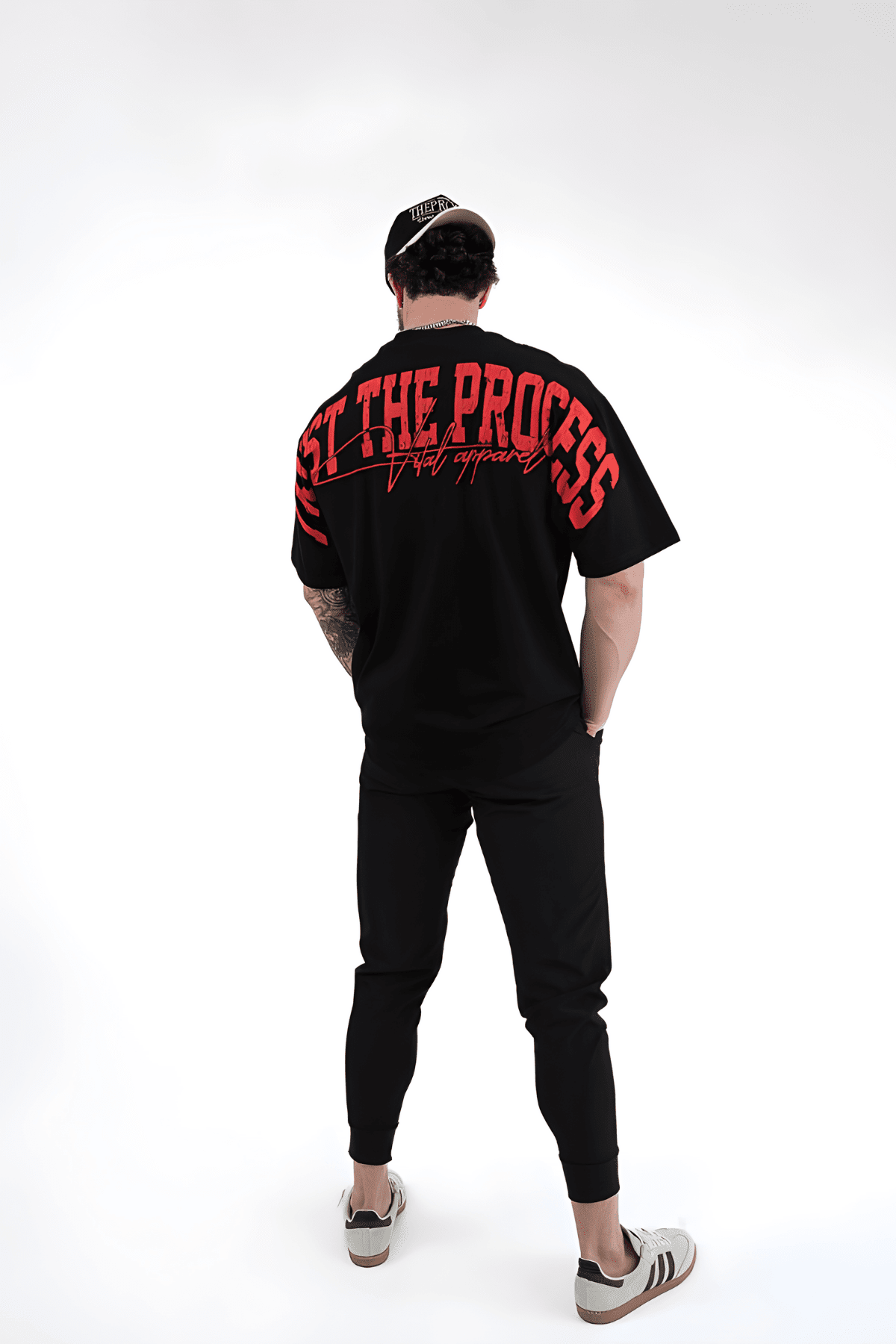 Oversized Pump Cover T-Shirt - VITAL APPAREL Trust the Process Distressed Red - VITAL APPAREL