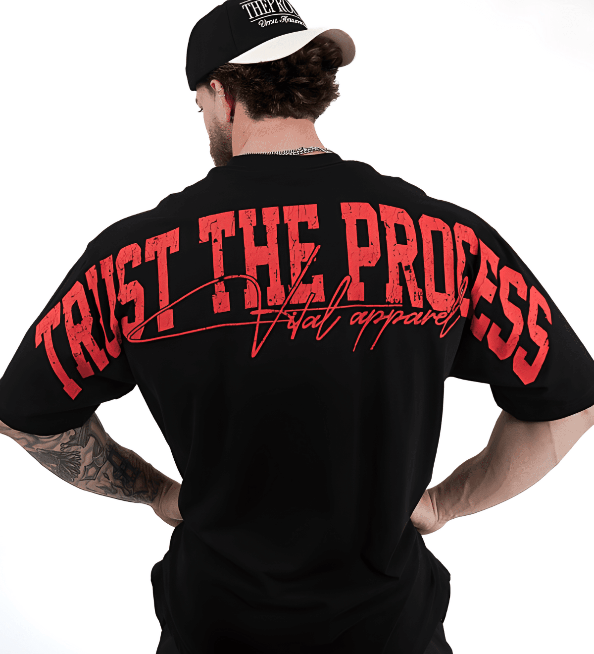 Oversized Pump Cover T-Shirt - VITAL APPAREL Trust the Process Distressed Red - VITAL APPAREL