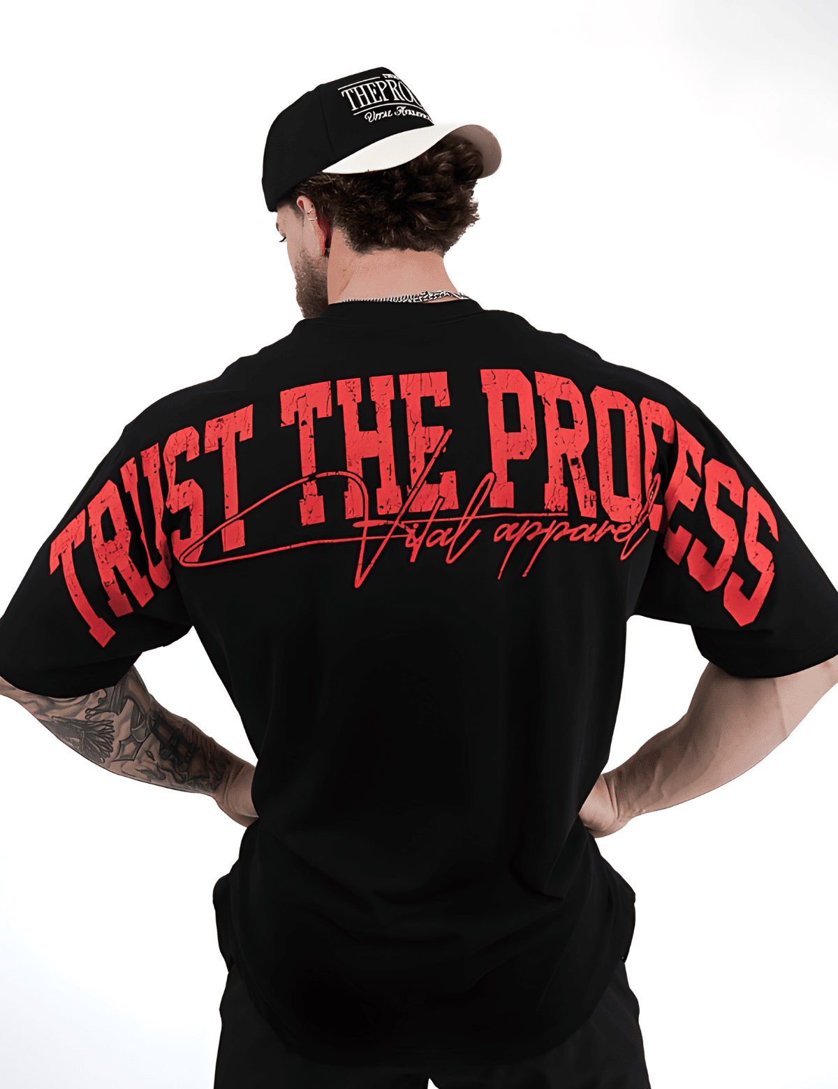 Oversized Pump Cover T-Shirt - VITAL APPAREL Trust the Process Distressed Red - VITAL APPAREL