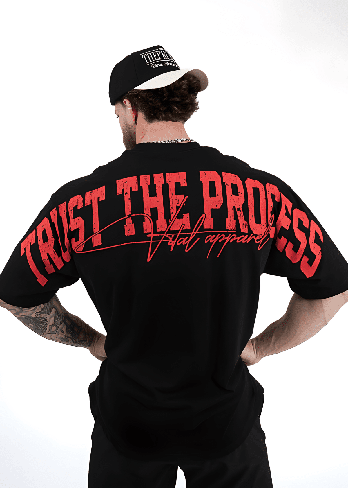 Oversized Pump Cover T-Shirt - VITAL APPAREL Trust the Process Distressed Red - VITAL APPAREL