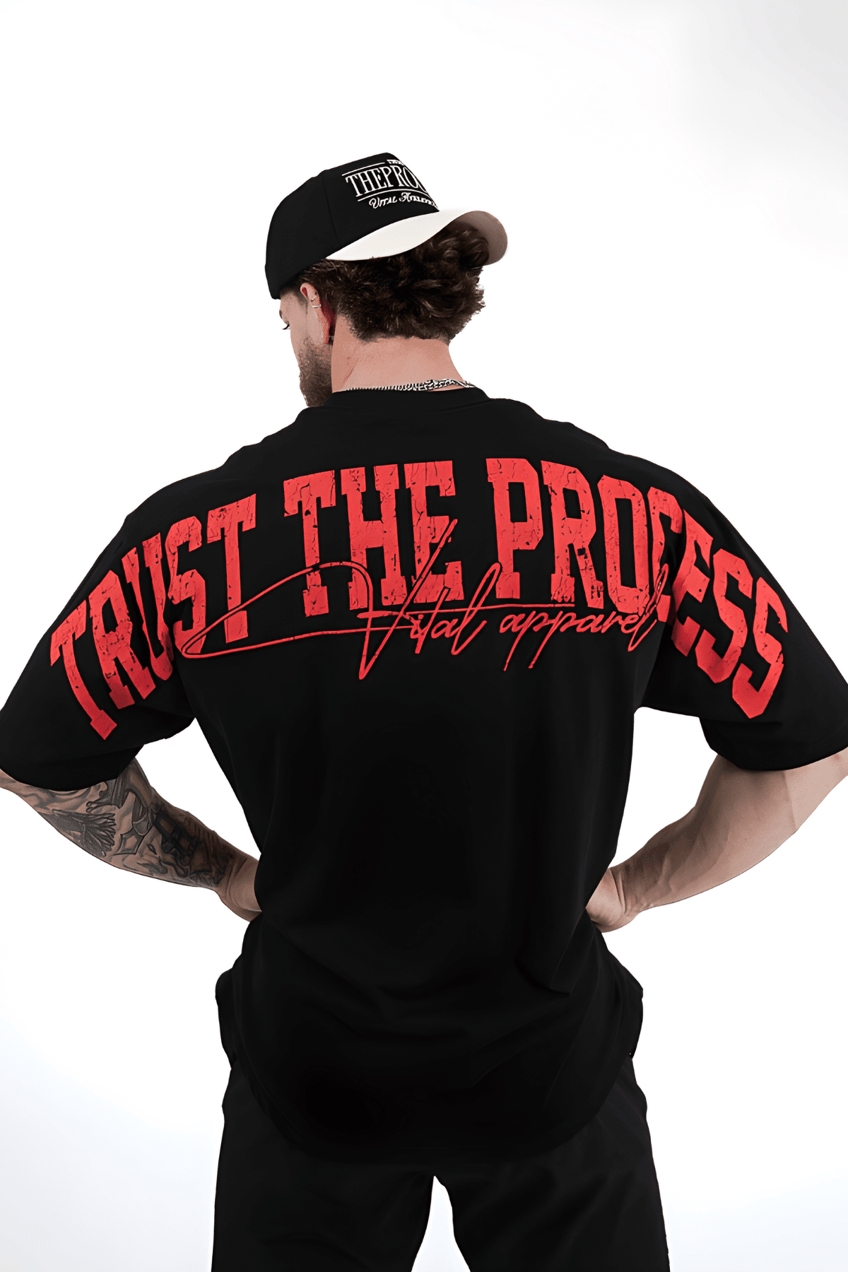 Oversized Pump Cover T-Shirt - VITAL APPAREL Trust the Process Distressed Red - VITAL APPAREL