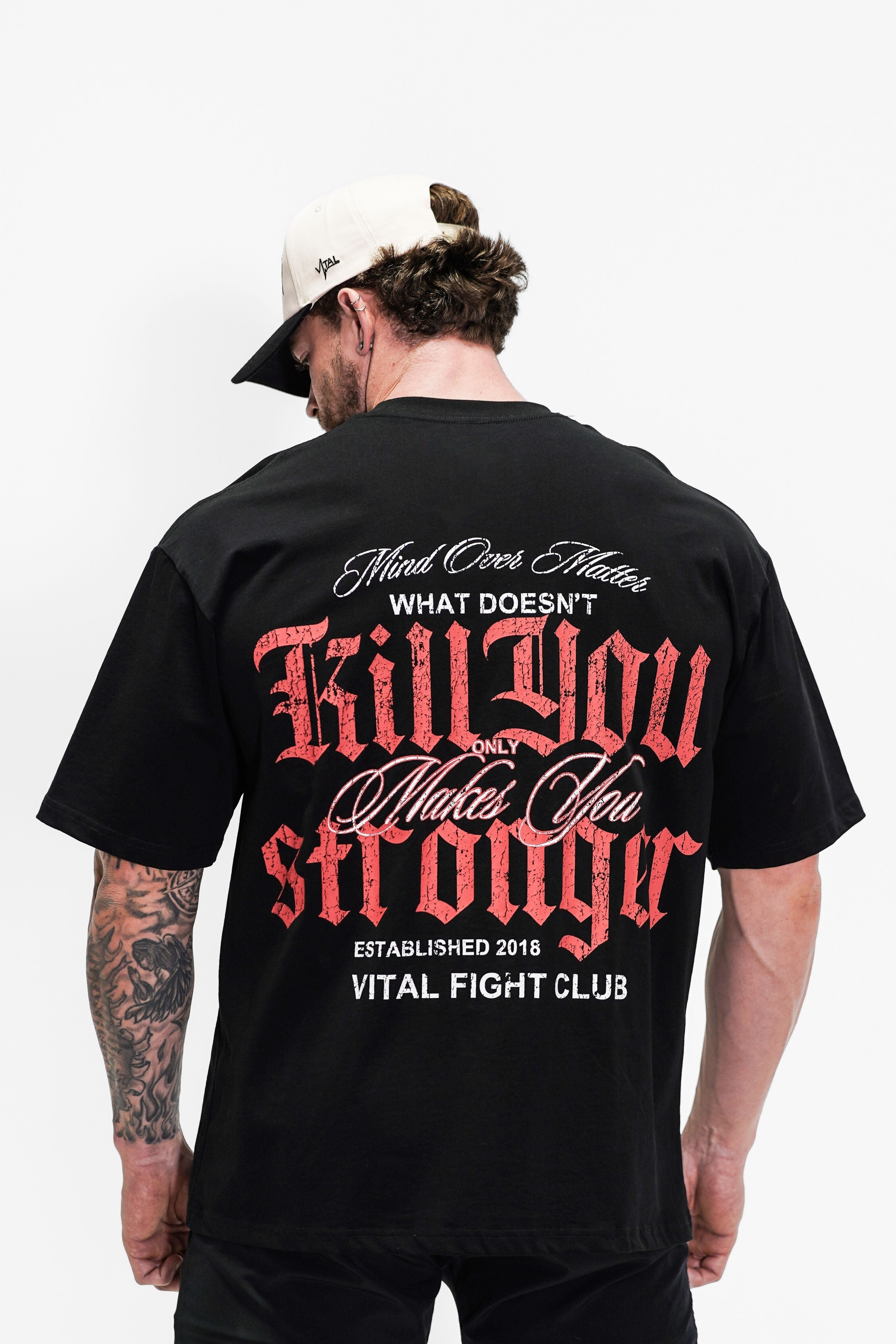Oversized Pump Cover T-Shirt - What Doesn't Kill You Black/Red - VITAL APPAREL
