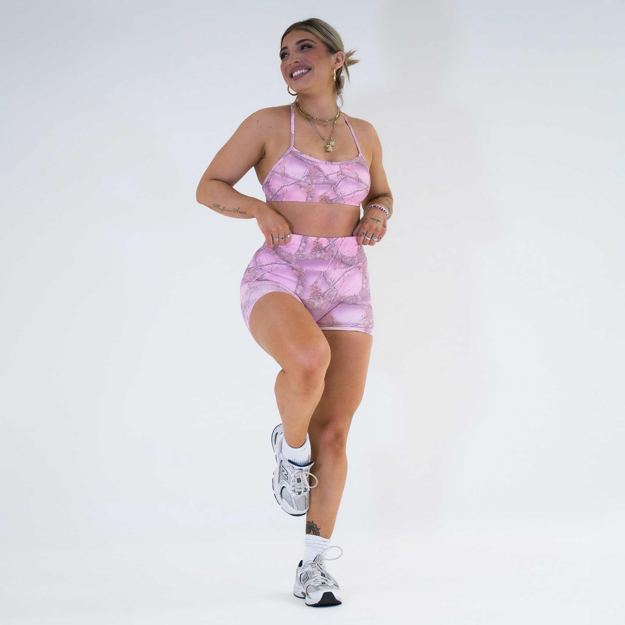 Pinnacle Seamless Scrunch Butt Shorts 4" - Woodland Camo Pink - VITAL APPAREL