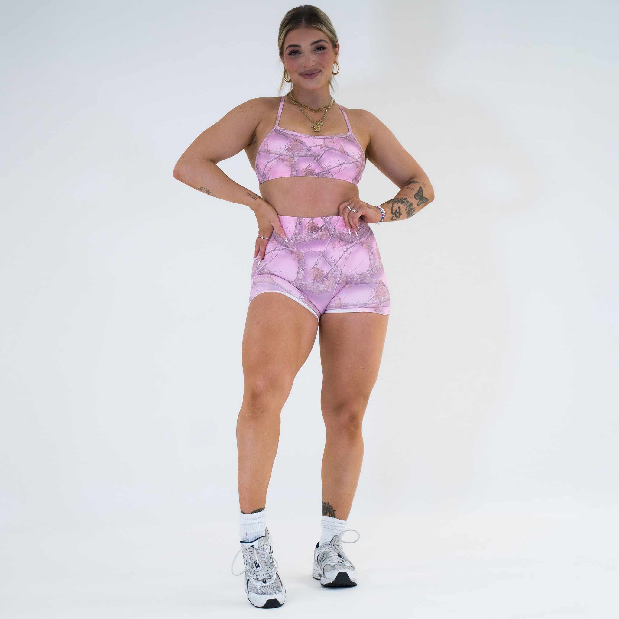 Pinnacle Seamless Scrunch Butt Shorts 4" - Woodland Camo Pink - VITAL APPAREL