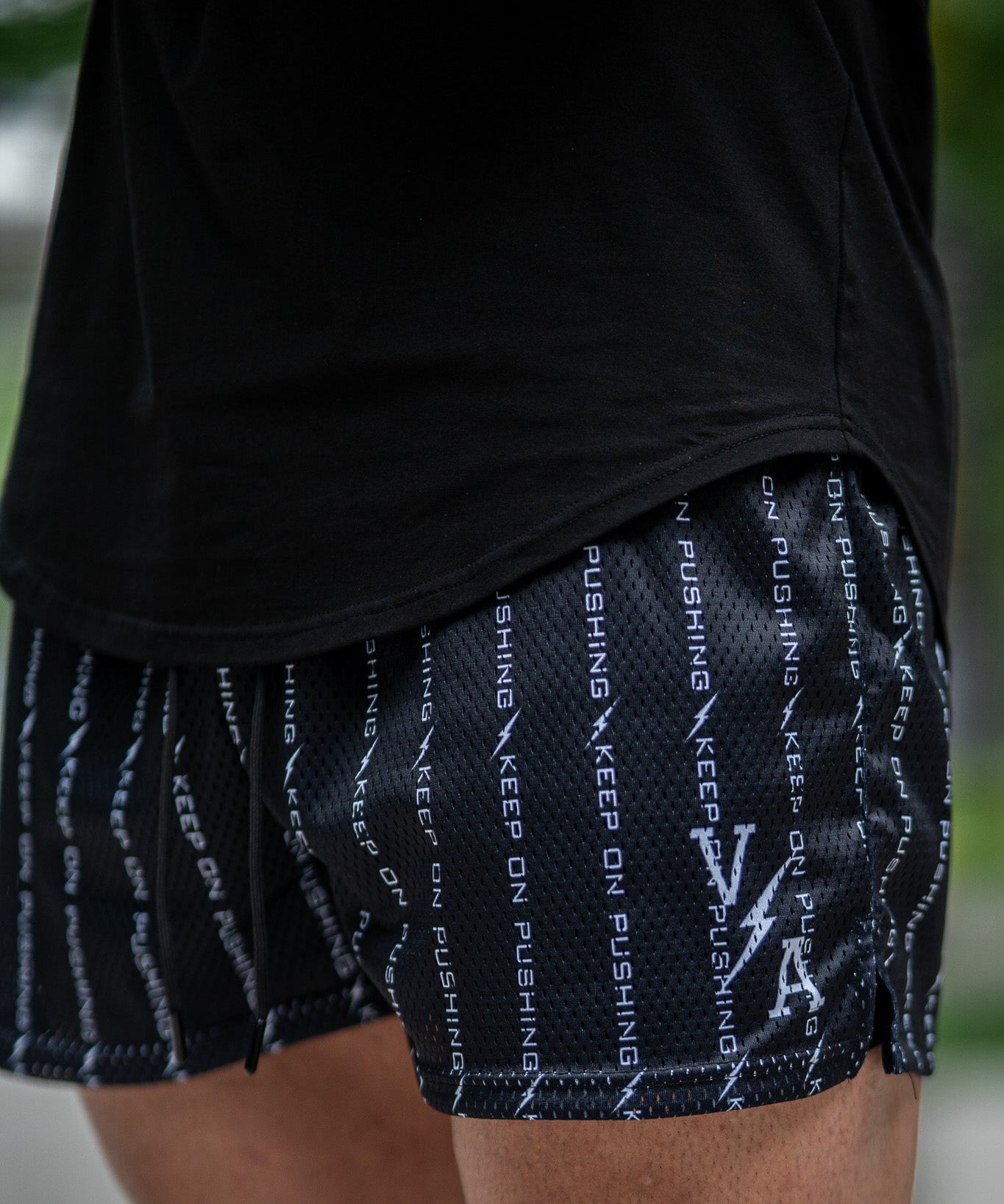 Prevail Mesh Shorts - Black Pinstripe - VITAL APPAREL