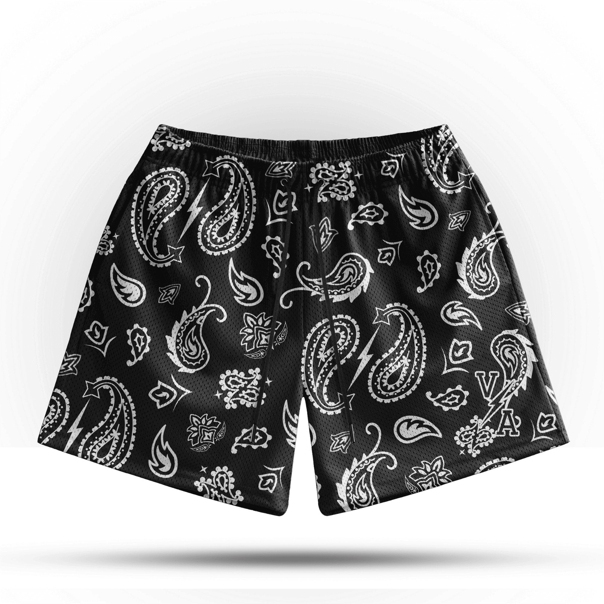 Prevail Mesh Shorts - Black/White Paisley - VITAL APPAREL