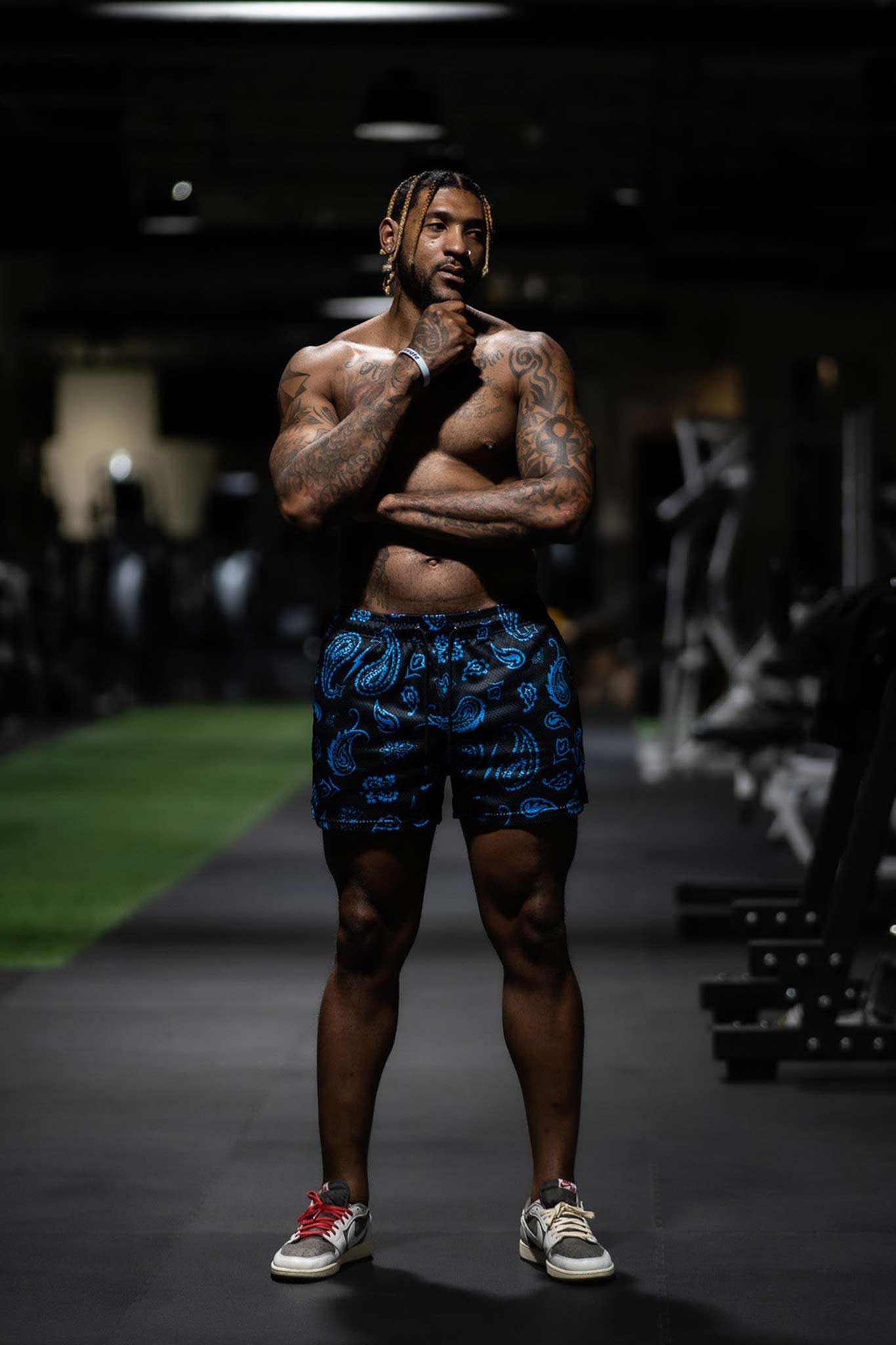 Prevail Mesh Shorts - Unisex Black/Blue Paisley - VITAL APPAREL