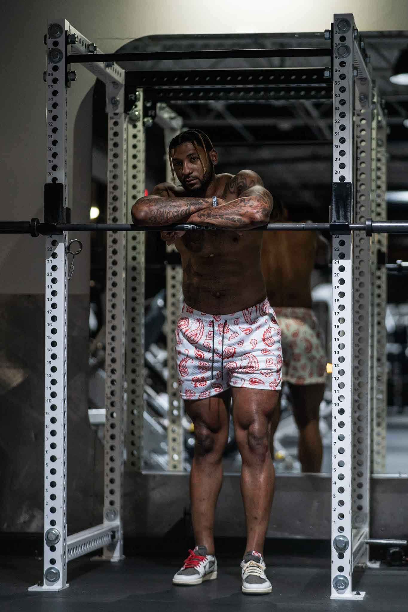 Prevail Mesh Shorts - Unisex White/Red Paisley - VITAL APPAREL