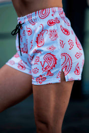 Prevail Mesh Shorts - Unisex White/Red Paisley - VITAL APPAREL