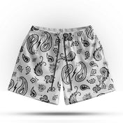 Prevail Mesh Shorts - White/Black Paisley - VITAL APPAREL