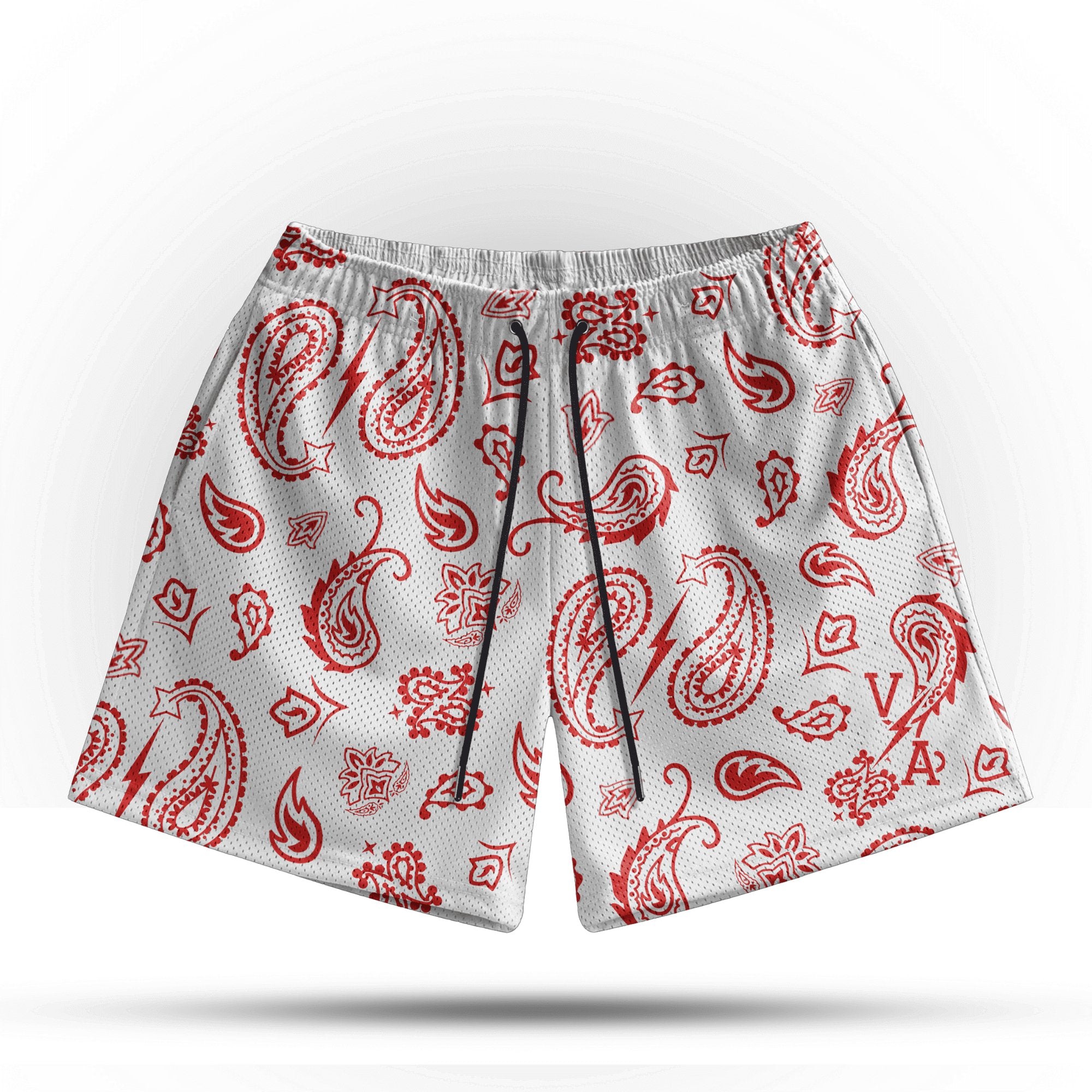 Prevail Mesh Shorts - White/Red Paisley - VITAL APPAREL