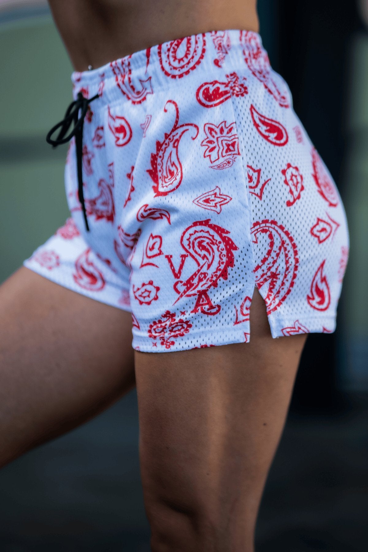 Prevail Mesh Shorts - White/Red Paisley - VITAL APPAREL