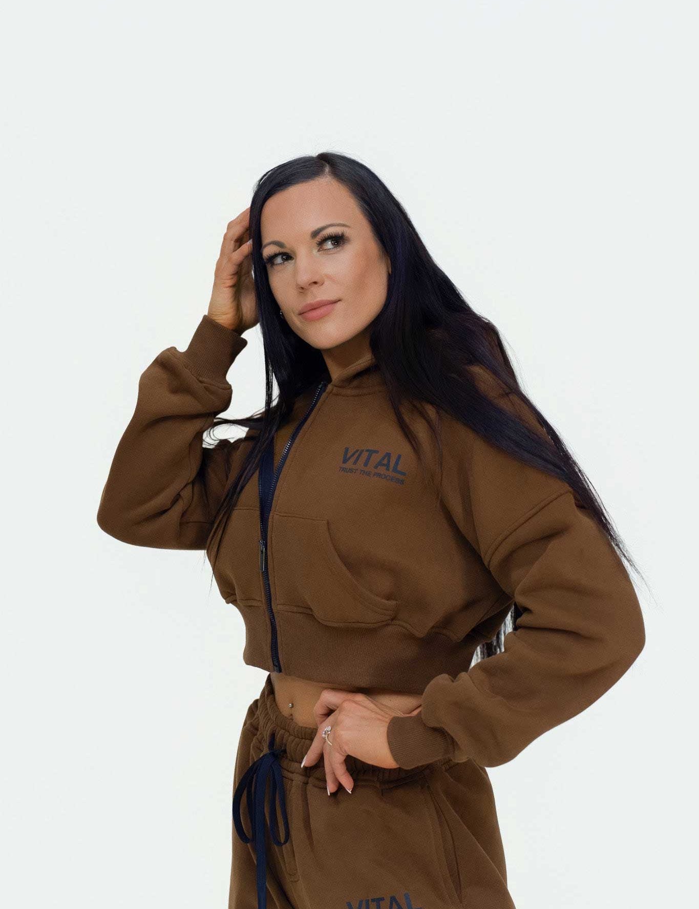 Relentless Crop Zip Hoodie - STS Mocha - VITAL APPAREL