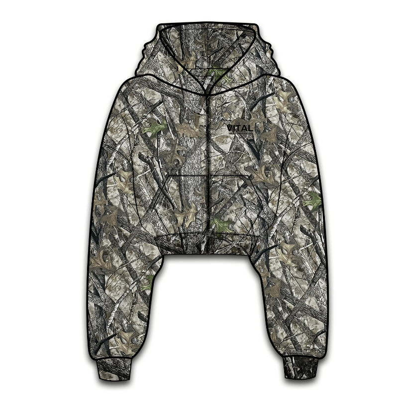 Relentless Crop Zip Hoodie - STS Woodland Camo - VITAL APPAREL