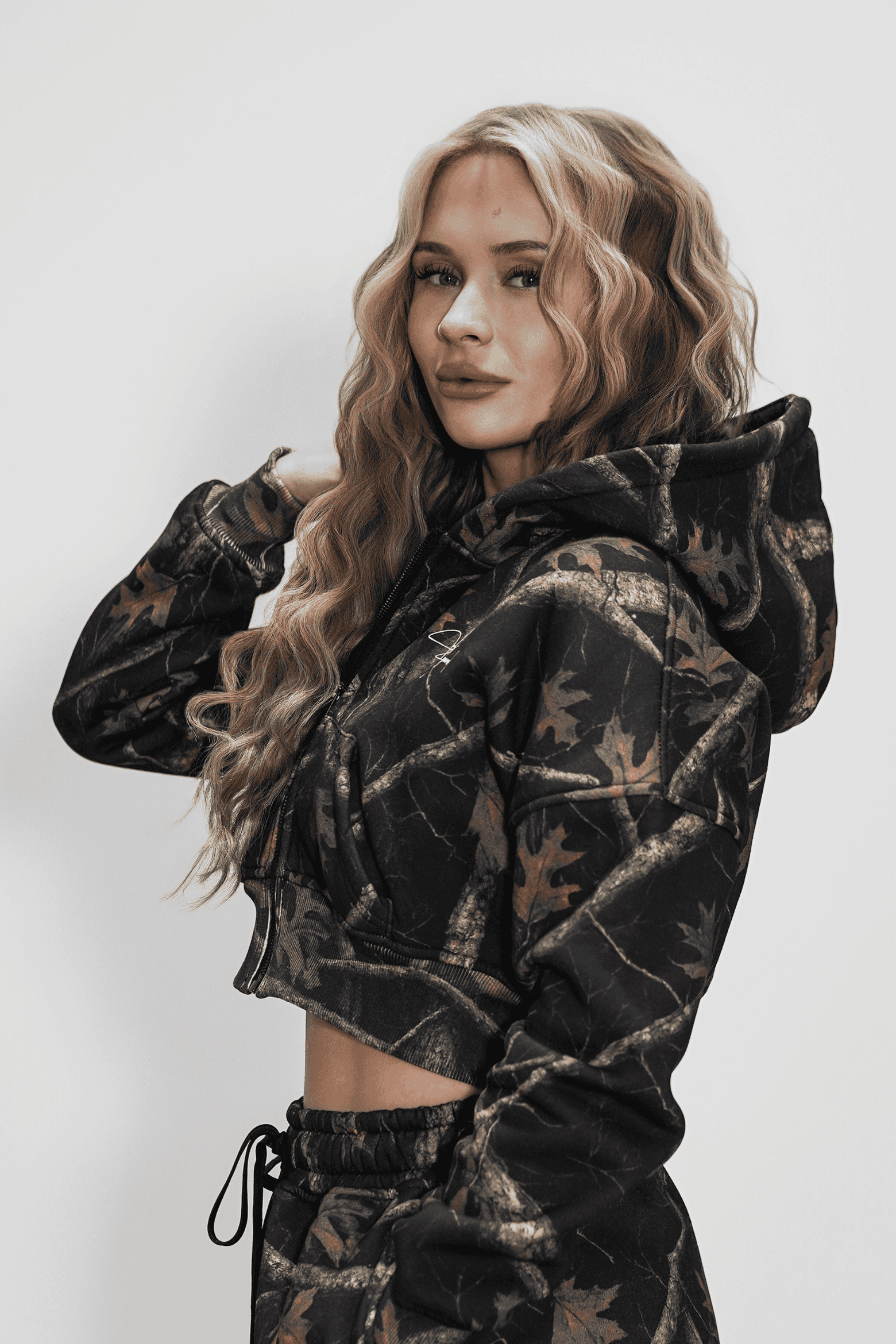 Relentless Crop Zip Hoodie - VA Script Black Camo - VITAL APPAREL