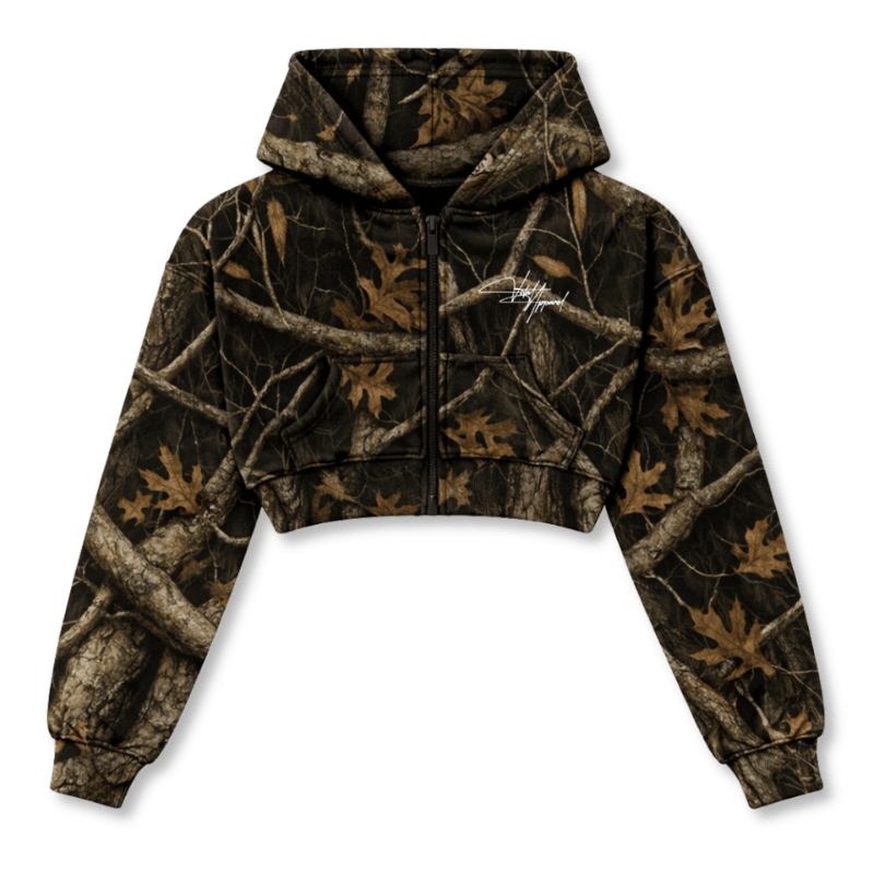 Relentless Crop Zip Hoodie - VA Script Black Camo - VITAL APPAREL