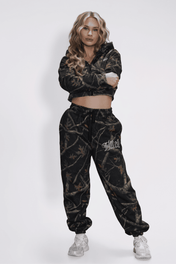 Relentless Crop Zip Hoodie - VA Script Black Camo - VITAL APPAREL