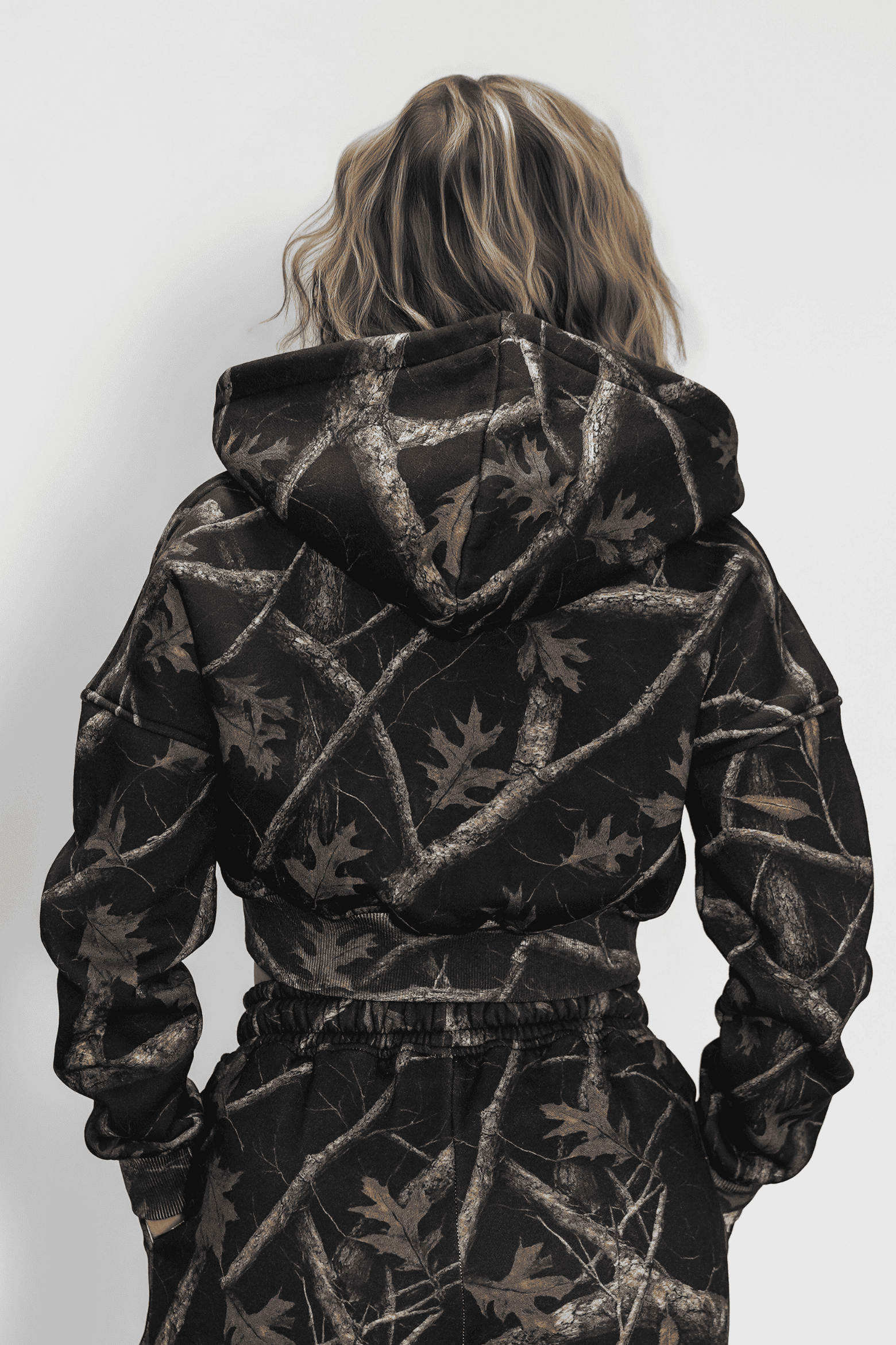 Relentless Crop Zip Hoodie - VA Script Black Camo - VITAL APPAREL