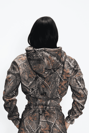 Relentless Crop Zip Hoodie - VA Script Forest Camo - VITAL APPAREL