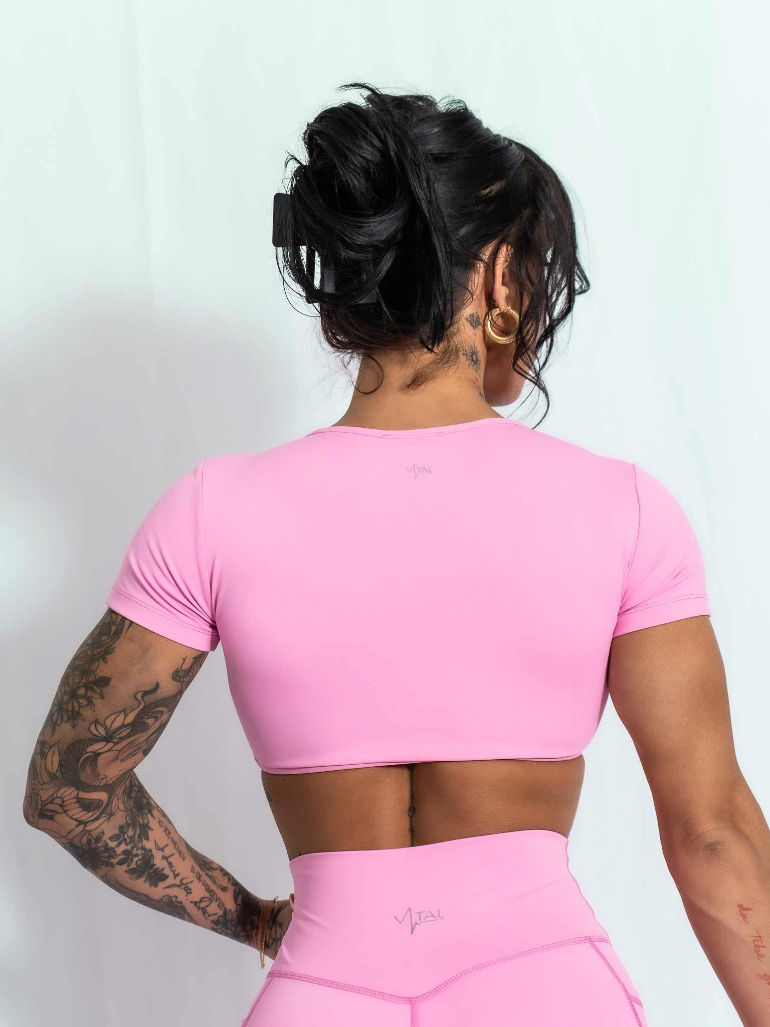 Resilient Fitted Short Sleeve Crop - Bubble Gum - VITAL APPAREL