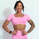 Resilient Fitted Short Sleeve Crop - Bubble Gum