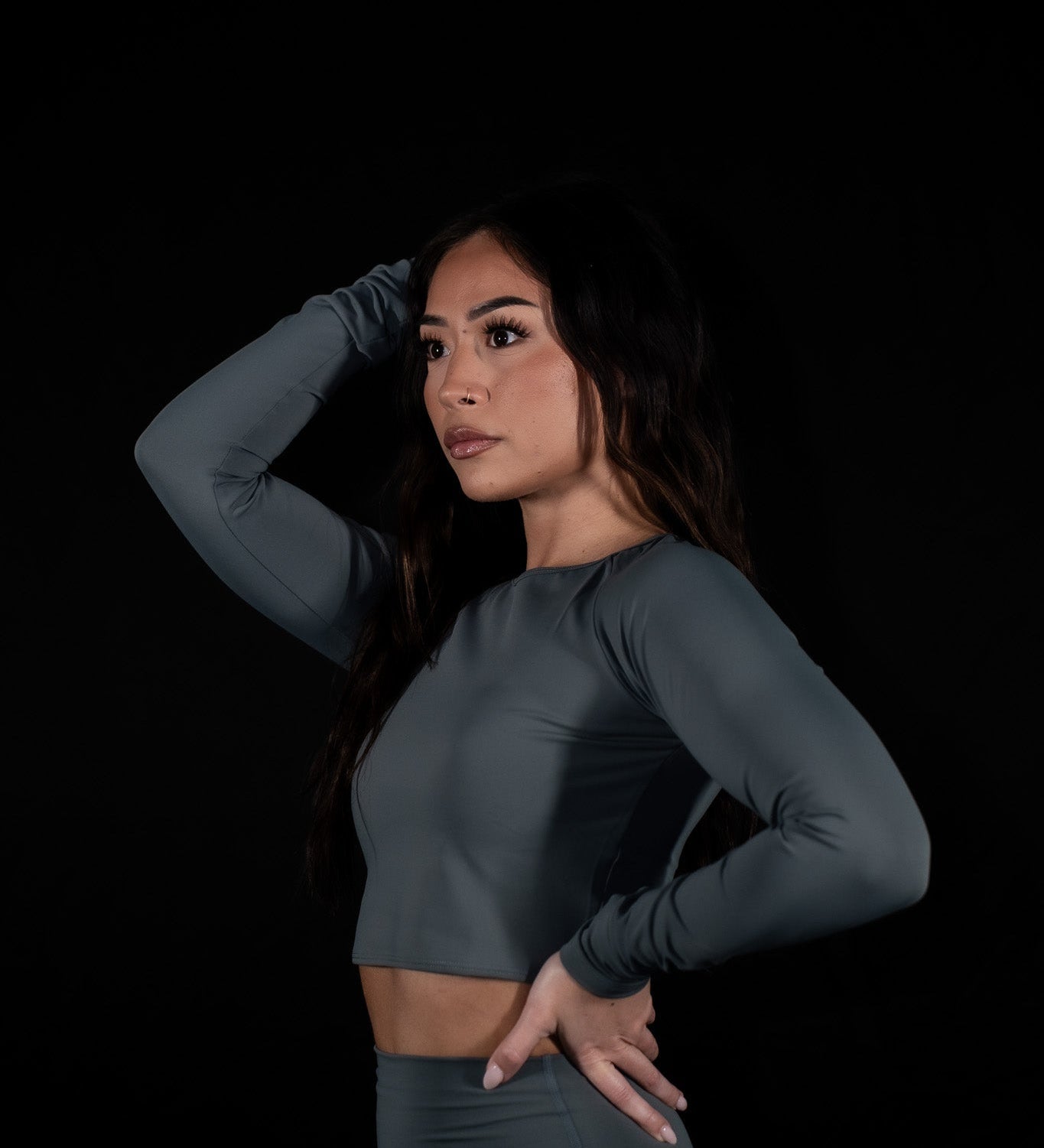 Resilient Long Sleeve Crop Top - Slate Green - VITAL APPAREL