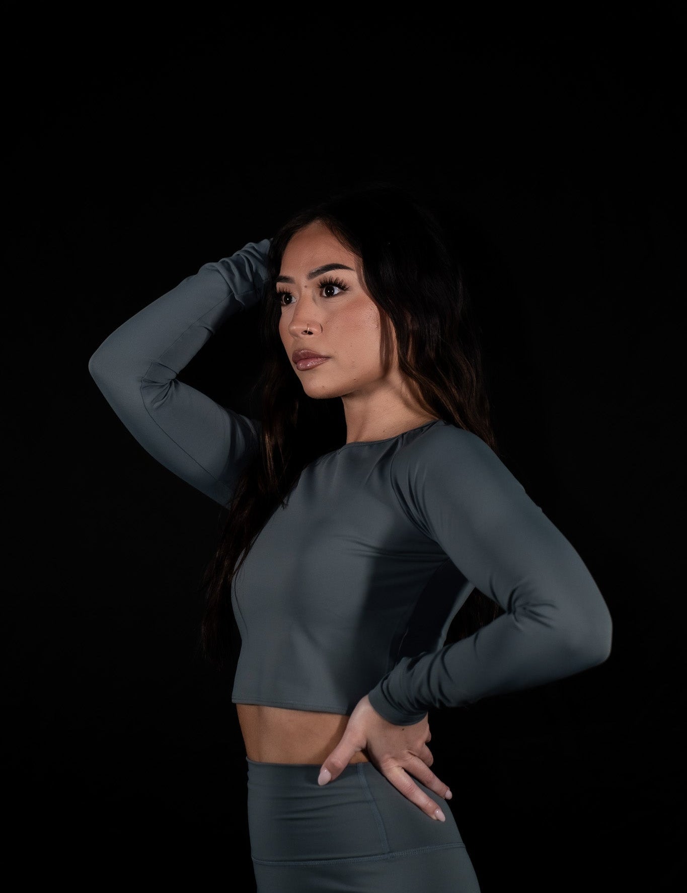 Resilient Long Sleeve Crop Top - Slate Green - VITAL APPAREL