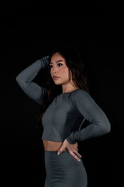 Resilient Long Sleeve Crop Top - Slate Green - VITAL APPAREL