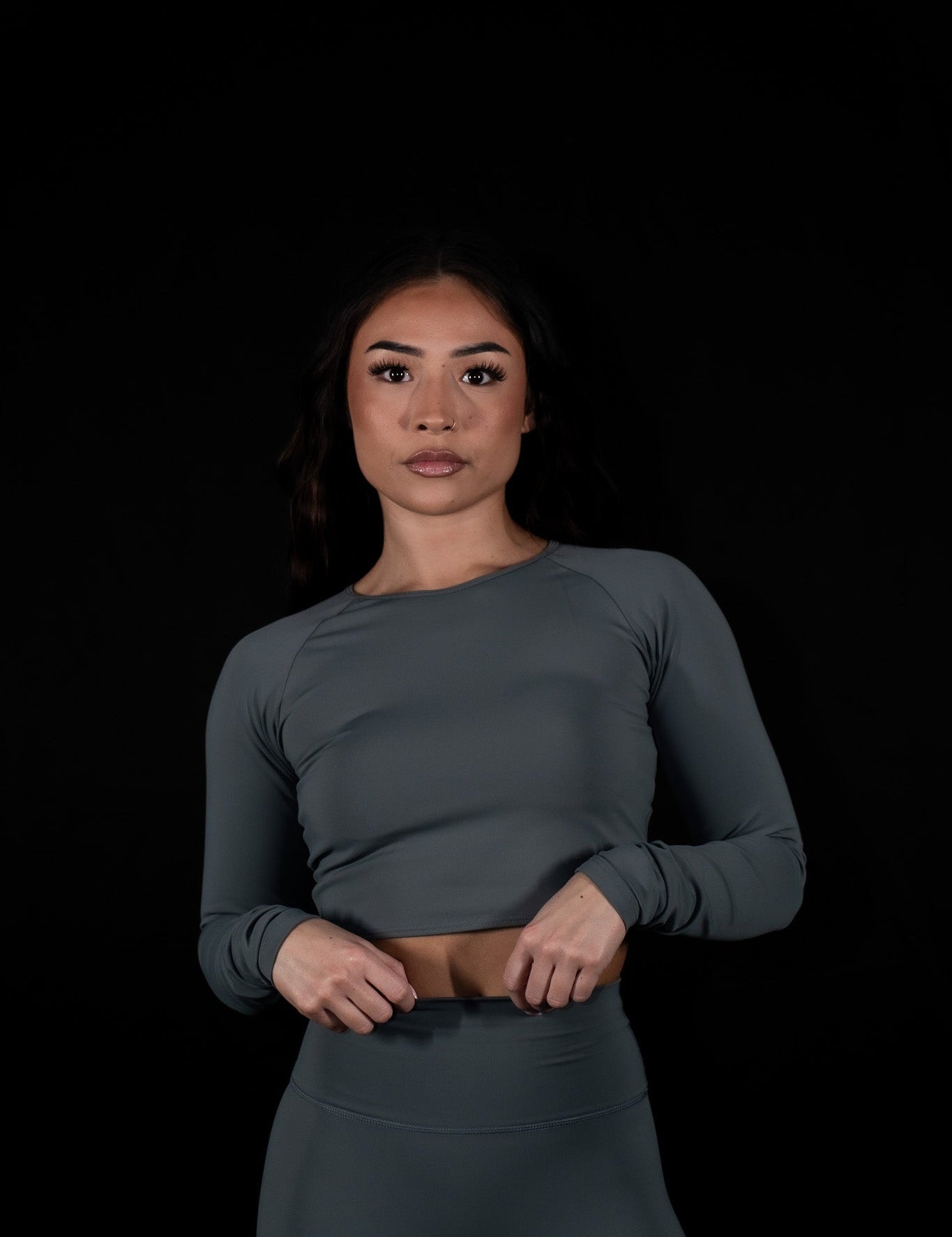 Resilient Long Sleeve Crop Top - Slate Green - VITAL APPAREL