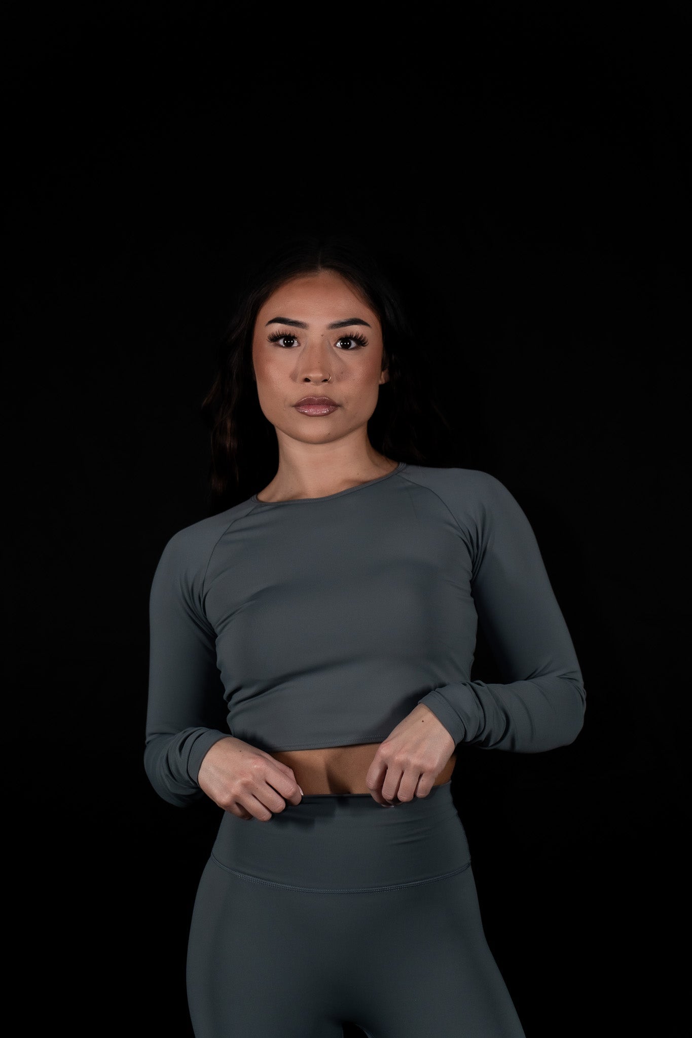 Resilient Long Sleeve Crop Top - Slate Green - VITAL APPAREL