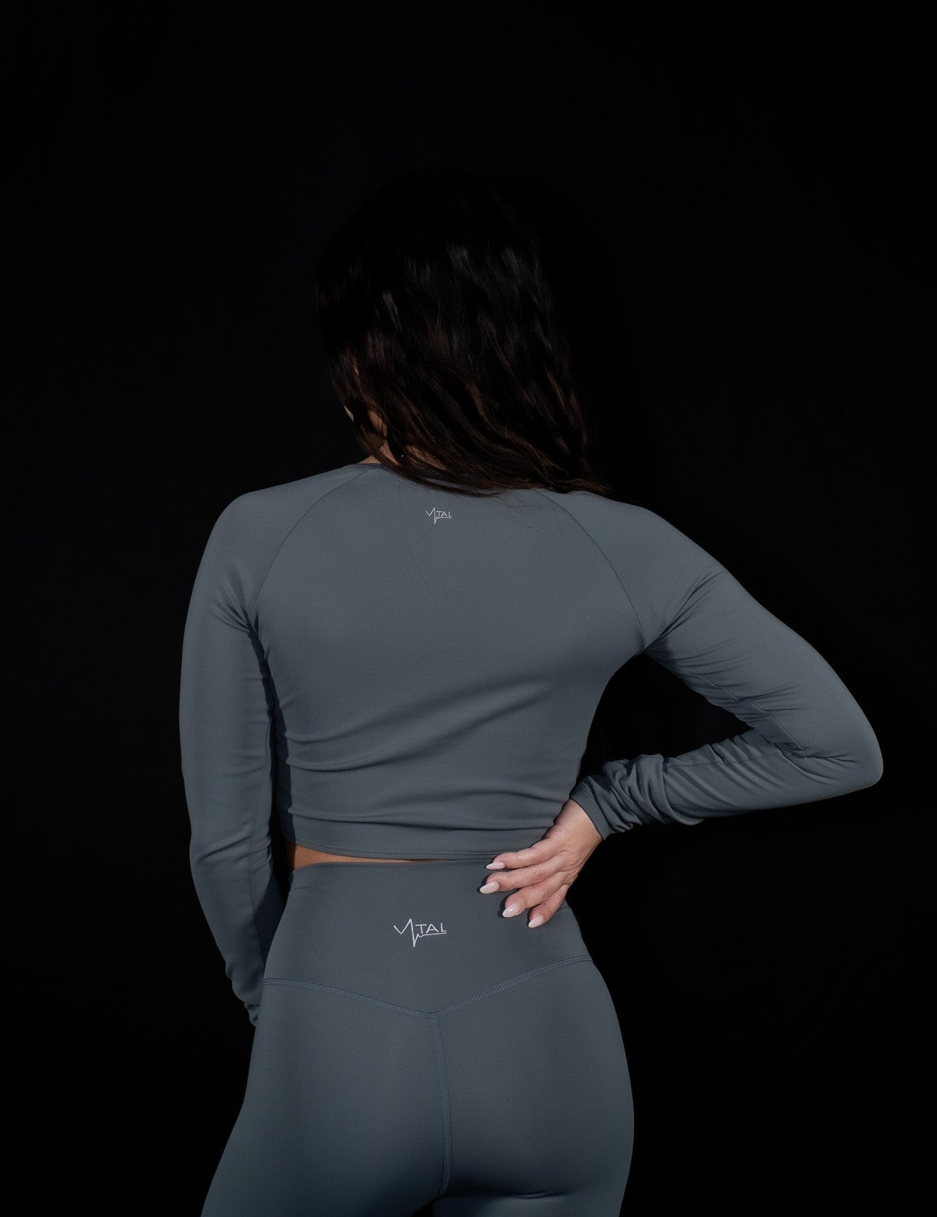 Resilient Long Sleeve Crop Top - Slate Green - VITAL APPAREL