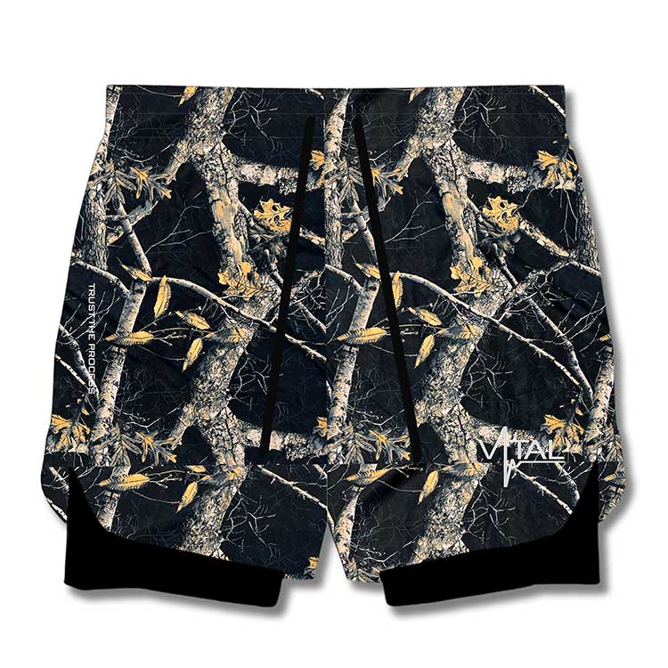 Tech Lined Performance Shorts 5.5" - Black Woodland Camo - VITAL APPAREL