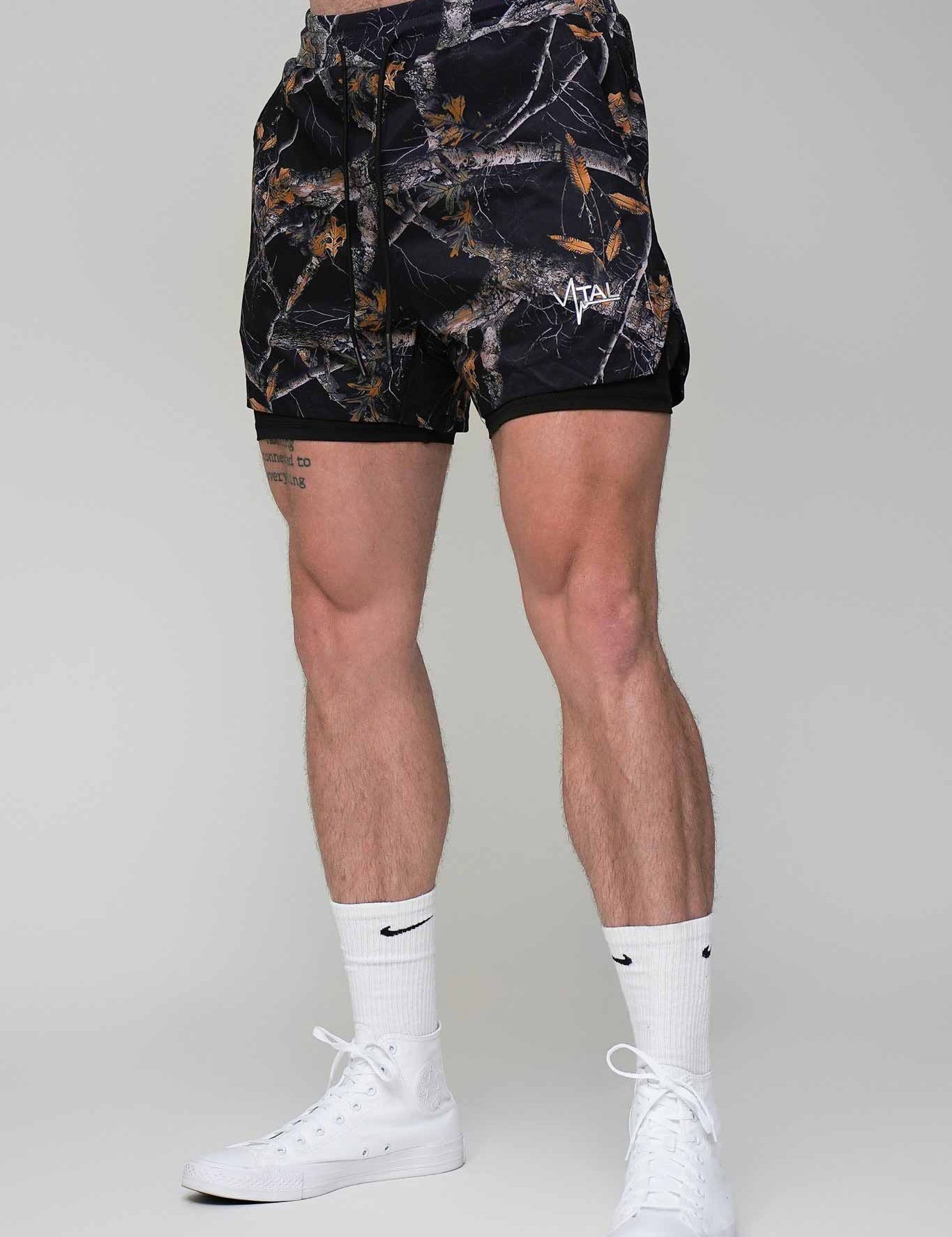 Tech Lined Performance Shorts 5.5" - Black Woodland Camo - VITAL APPAREL