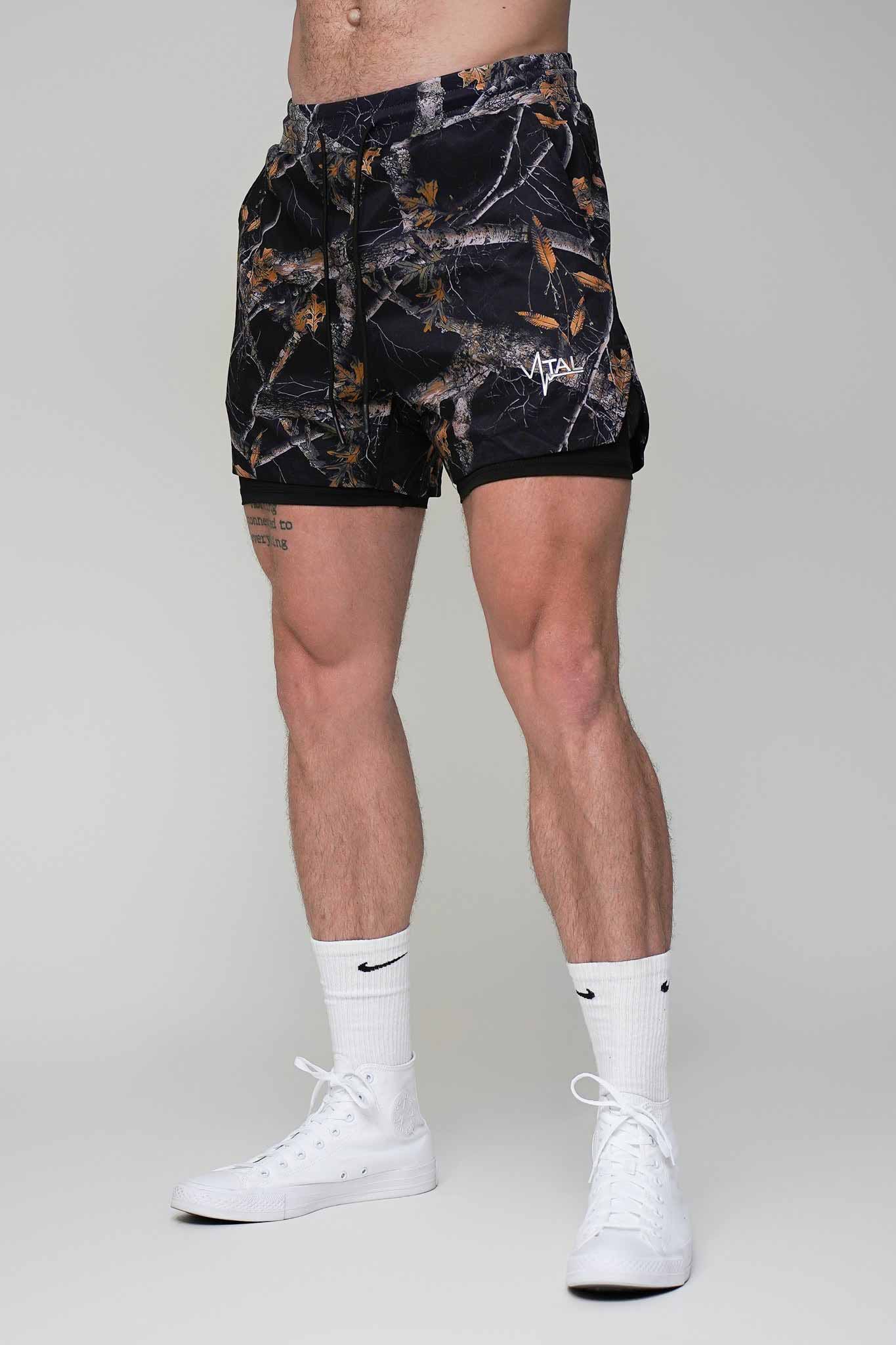 Tech Lined Performance Shorts 5.5" - Black Woodland Camo - VITAL APPAREL