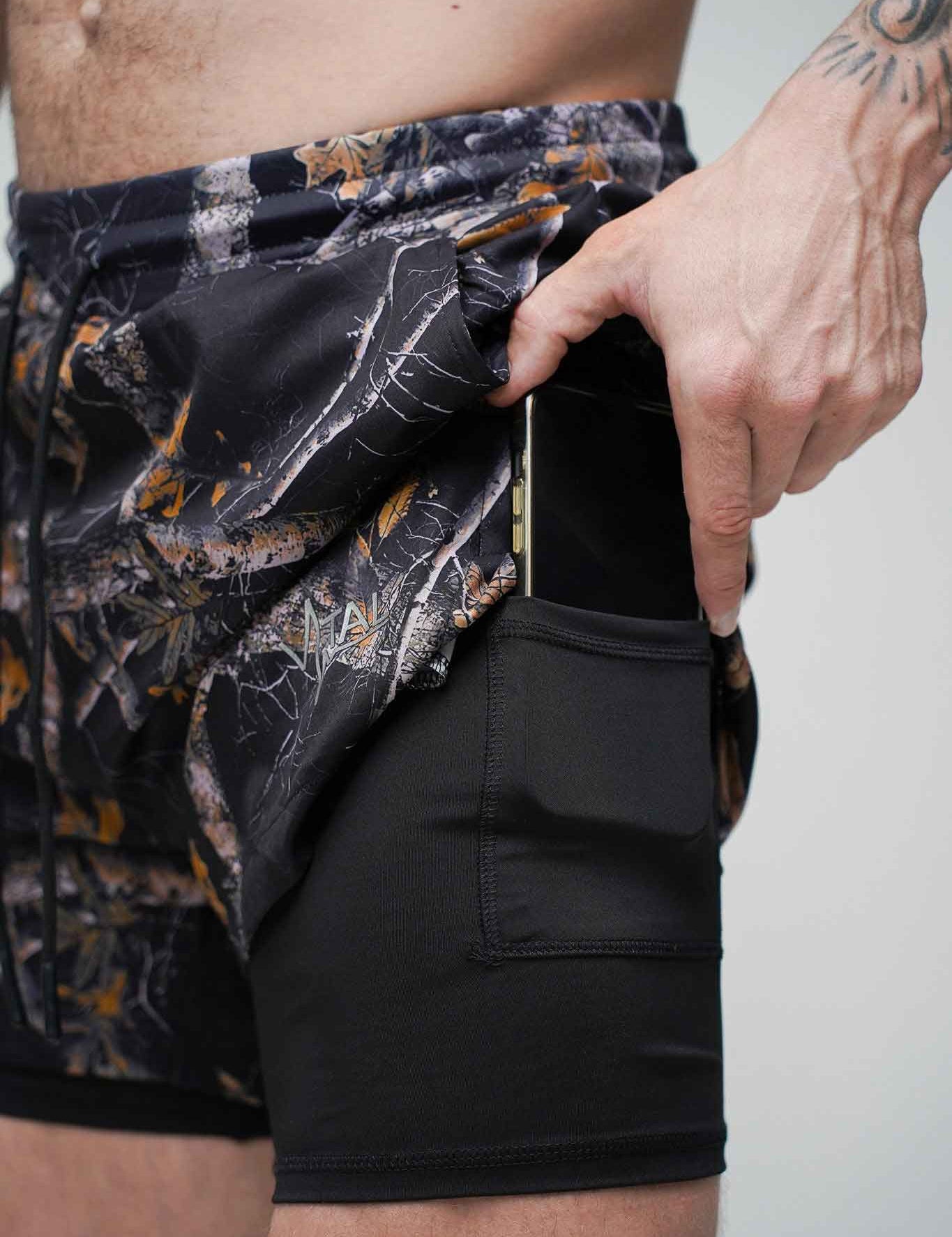 Tech Lined Performance Shorts 5.5" - Black Woodland Camo - VITAL APPAREL