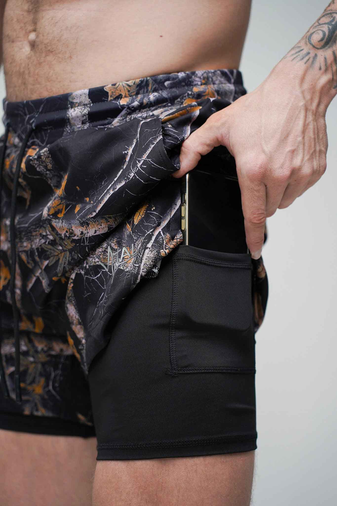 Tech Lined Performance Shorts 5.5" - Black Woodland Camo - VITAL APPAREL