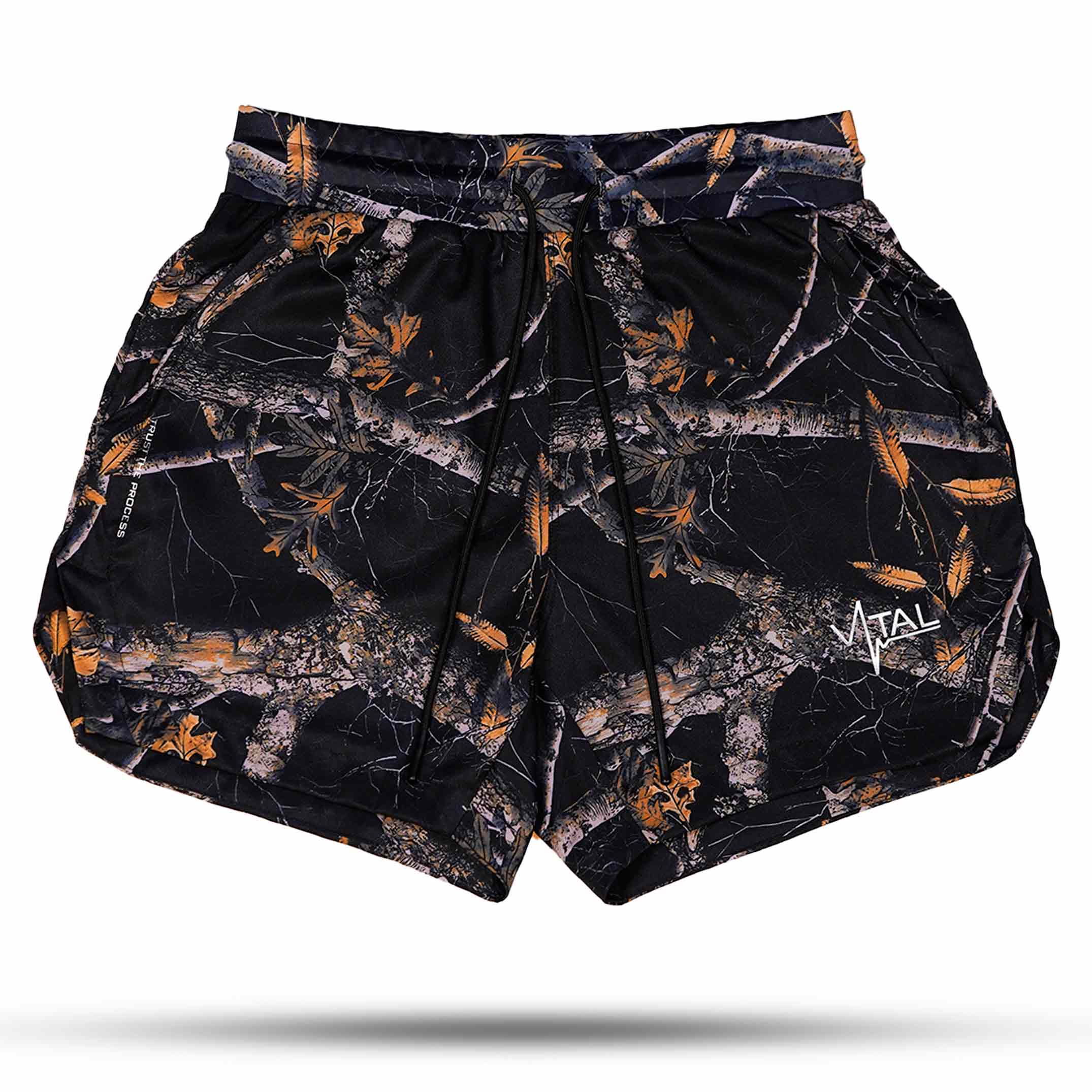 Tech Performance Shorts 5.5" - Black Woodland Camo (Linerless) - VITAL APPAREL