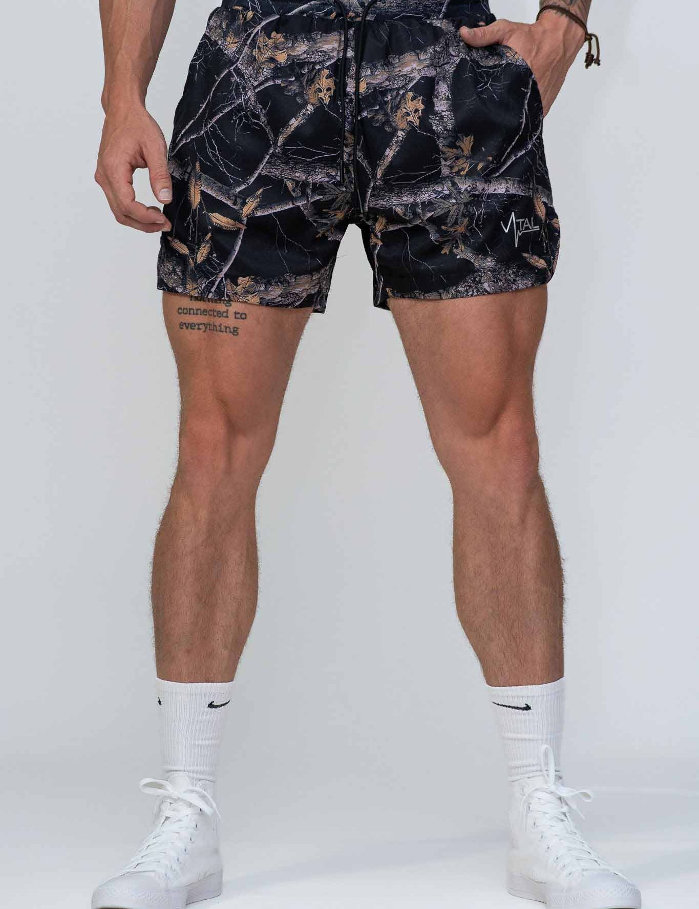 Tech Performance Shorts 5.5" - Black Woodland Camo (Linerless) - VITAL APPAREL