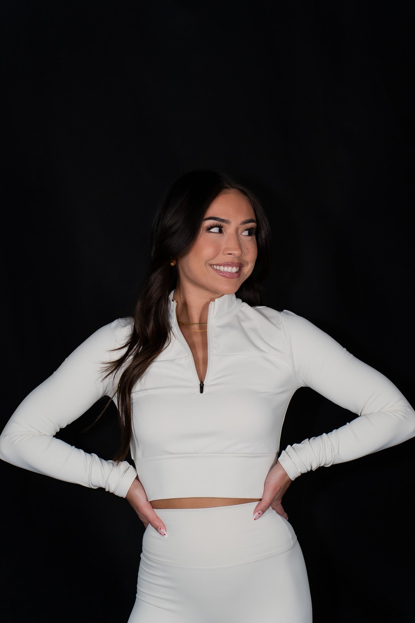 Resilient 1/2 Zip Long Sleeve Crop - Off White - VITAL APPAREL