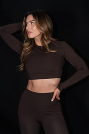 Resilient Long Sleeve Crop Top - Espresso - VITAL APPAREL