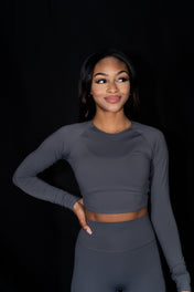 Resilient Long Sleeve Crop Top - Graphite - VITAL APPAREL