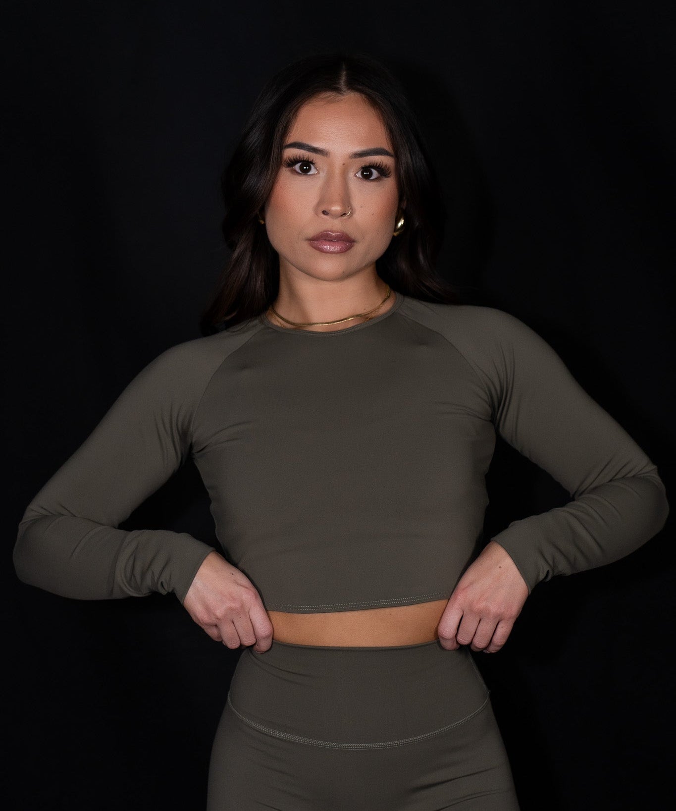 Resilient Long Sleeve Crop Top - Olive - VITAL APPAREL